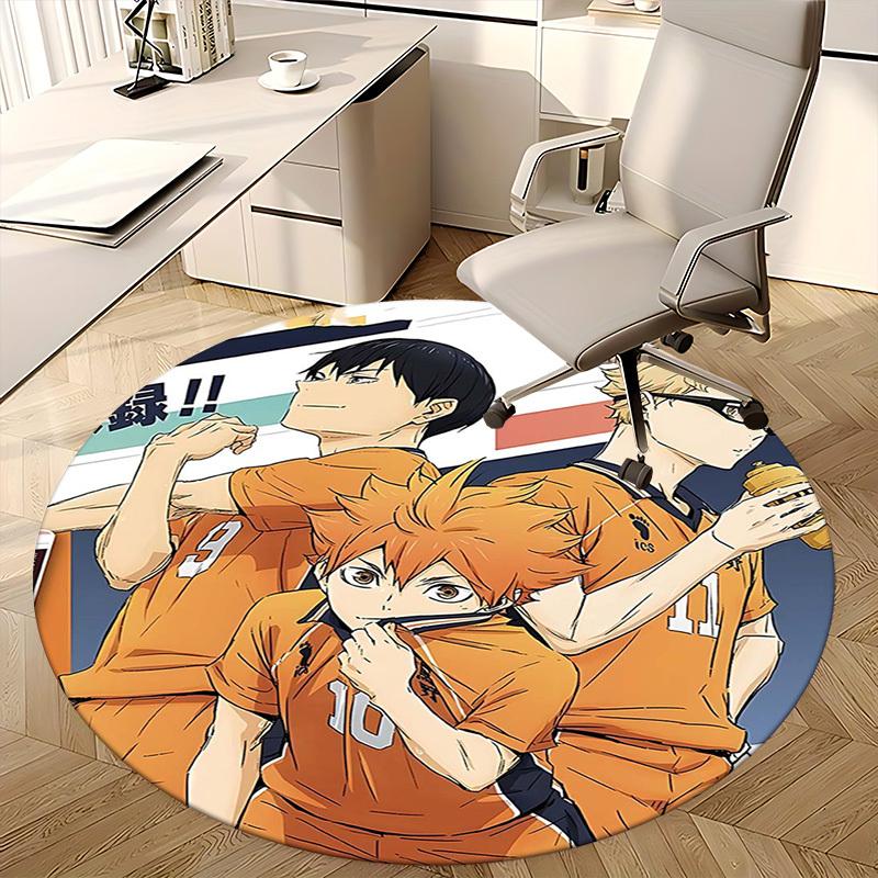 1pc Haikyuu!! Anime Round Carpet Office Chair Mat, AntiSlip Rug with ICS Logo Design for Home Decor, Gaming Room