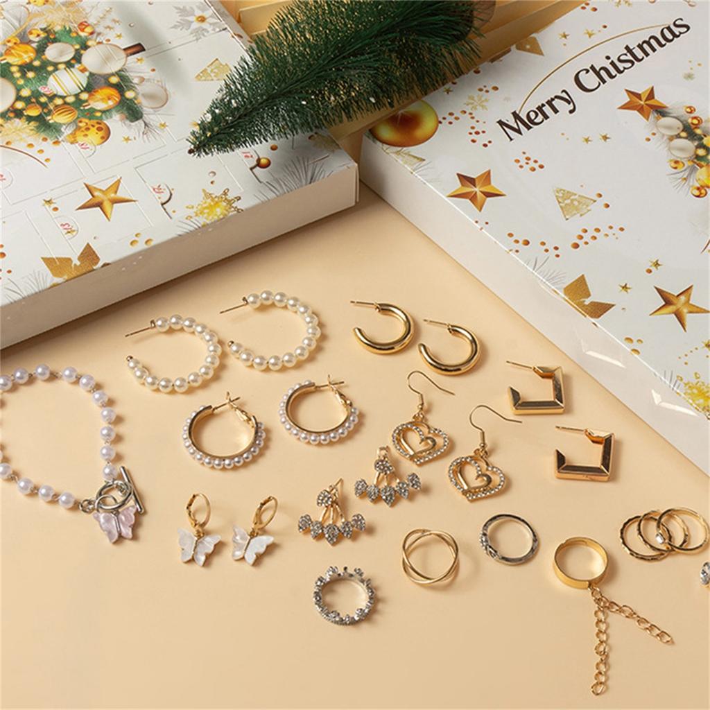 2024 Christmas Countdown Calendar 24 Day Jewelry Advent Calendar Box Set for Women Present Holiday Decoration