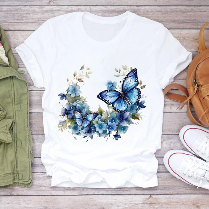 (Asian Size) Women Lovely Flower Trend Tee Top Clothing Casual  Short Sleeve T Shirt Fashion Print Lady Female Graphic T-shirts