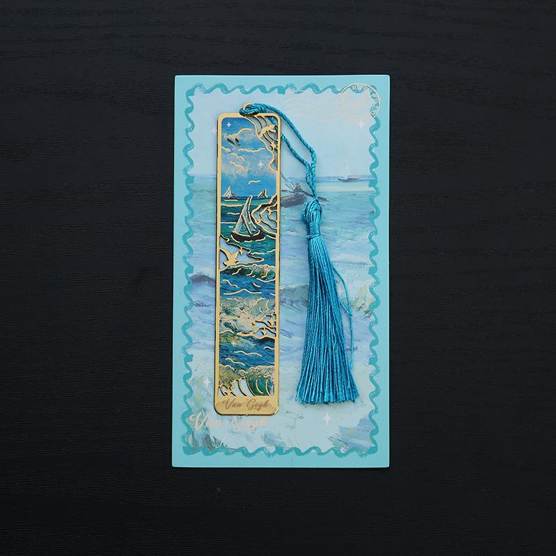 

1 Pcs Creative Metal Book Mark Vintage Oil Painting Bookmark Office School Supplies Funny Gift Stationery Items aero синього кольору