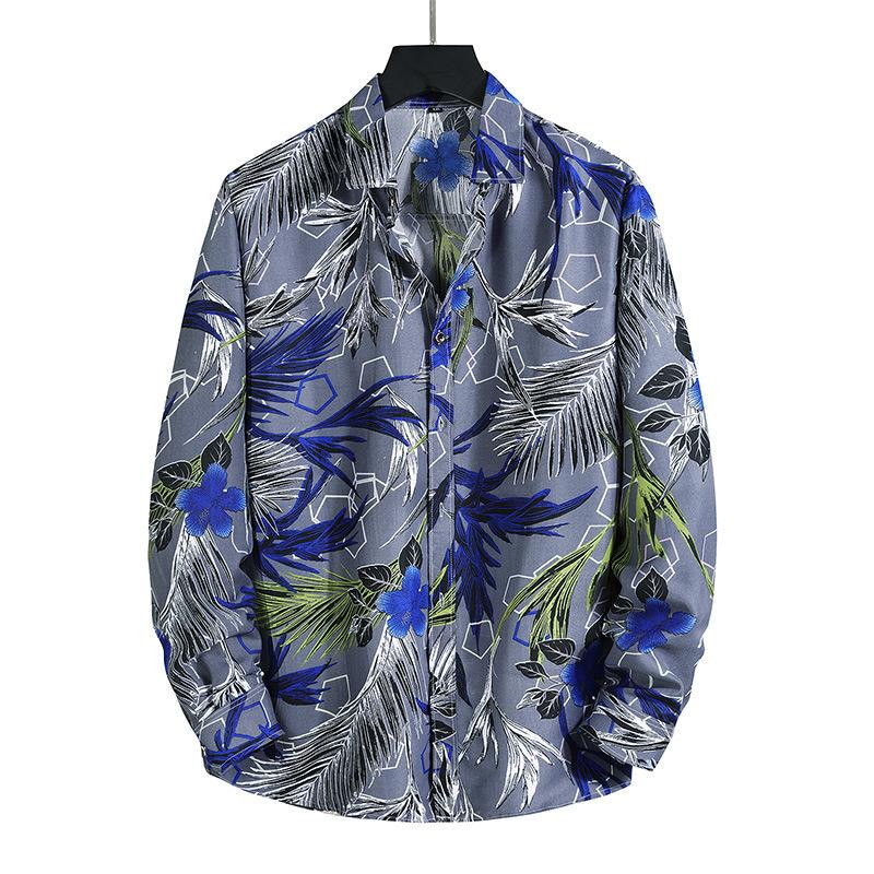 Camisa de otoño para hombre, estilo Hong Kong, informal, de talla grande, con estampado floral, de manga larga