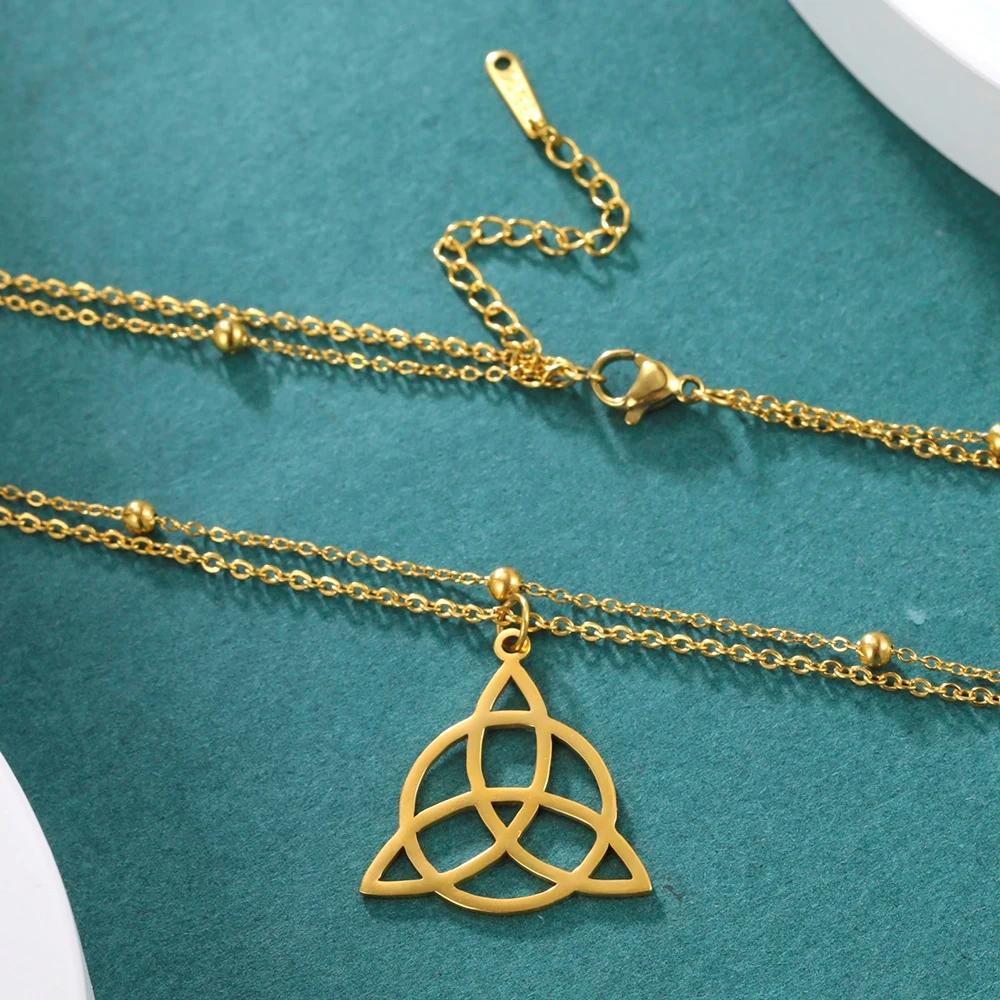 Lemegeton Wikinger Triquetra Keltisches Knotenmuster Symbol Halskette für Damen Schlüsselbein Kette Amulett Doppellagig Choker Anhänger Schmuck Geschenk