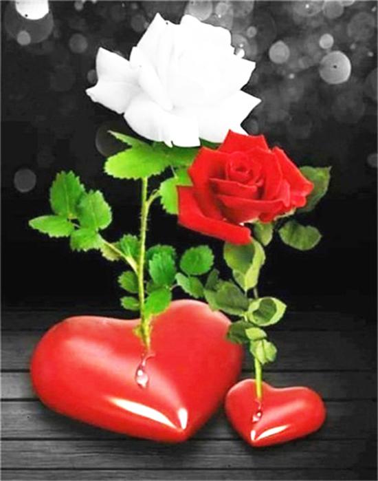 

RUOPOTY по номерам, рисунок розы на холсте, краска по номерам, черное красное сердце, ручная роспись, настенное искусство 40x50cm NO Frame