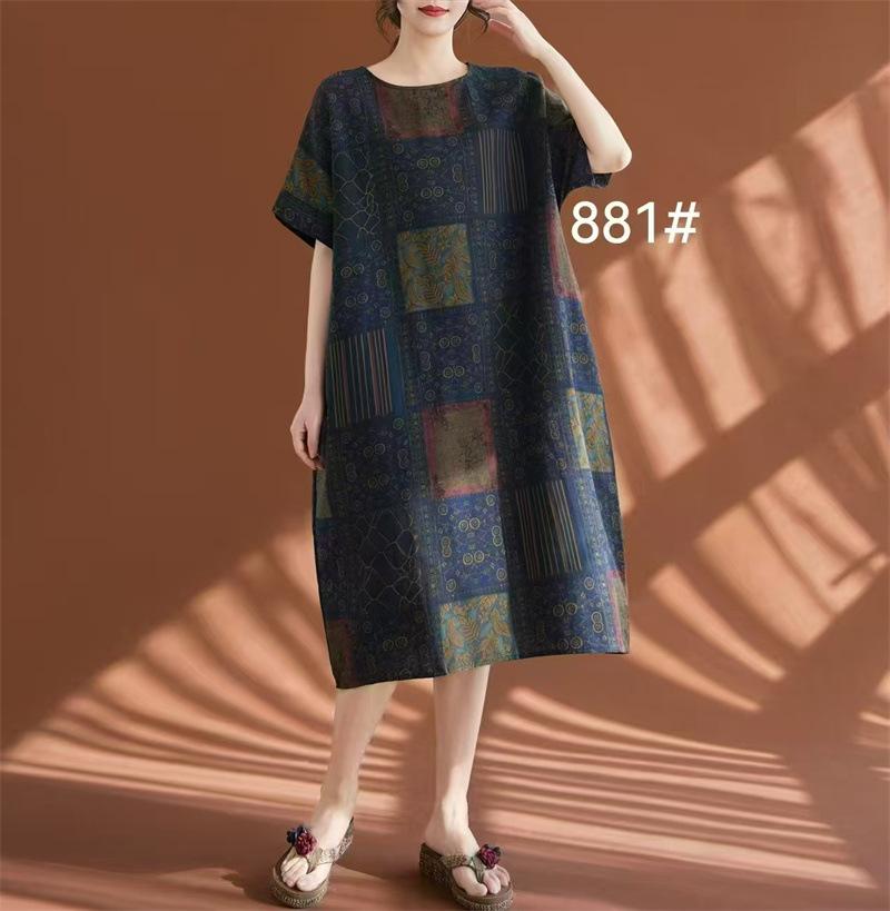 Real Shot 2026 Summer New Large Size Women's Clothing Fat MM Linen Cotton Linen Retro Literary Ethnic Style Casual Dress