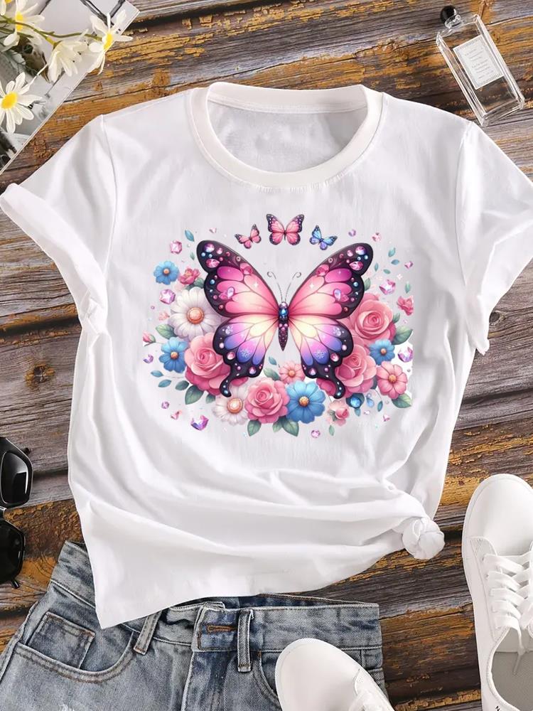 (Asian Size)  Tee Women love heart plant trend cute Clothing Casual Top Short Sleeve T Shirt Fashion Print Lady Female Graphic T-shirts