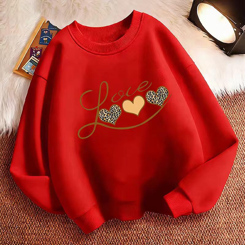 Children's Heart Print Long Sleeve Crew Neck Hoodie Sweatshirt