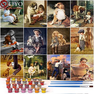 40x50cm Картины Живопись по номерам Ручная роспись на холсте DIY картина маслом Маленький мальчик и собака