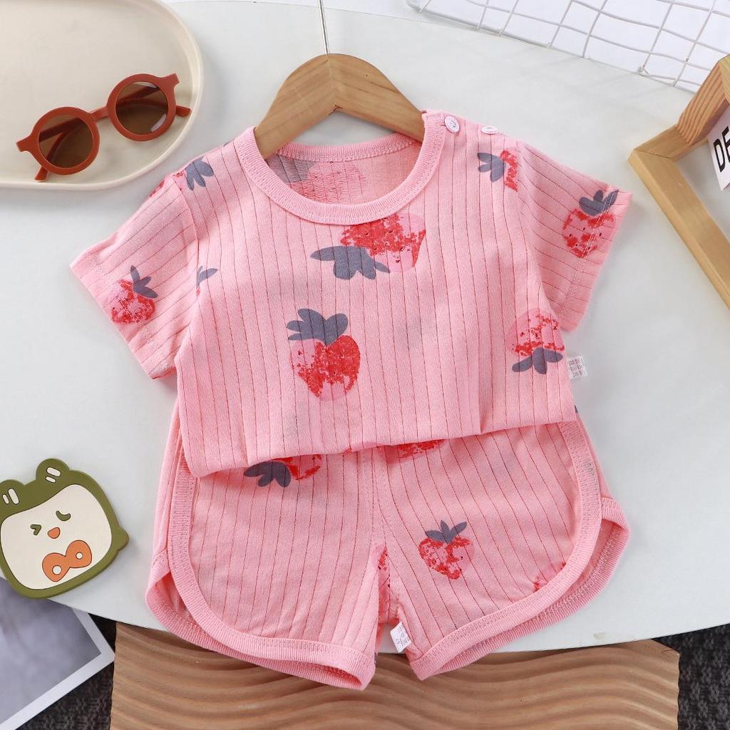 Children's Summer Cotton Short Sleeve Set: Korean Style T-shirt & Shorts for Boys and Girls.