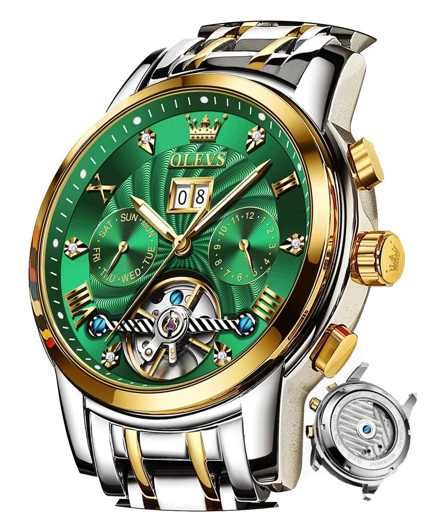 OLEVS Uhr Coole Beliebte Grüne Automatische Datum Mechanische Arm Uhr Wasserdicht Leuchtende Mechanische Grün Gold Herren &