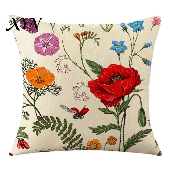 Soft Fabric Cushion Case Floral Cover, 18x18 Inch Decorative Throw Pillow Cover with Hidden Zipper, Elegant Color Plant Insect Flower Patterns,