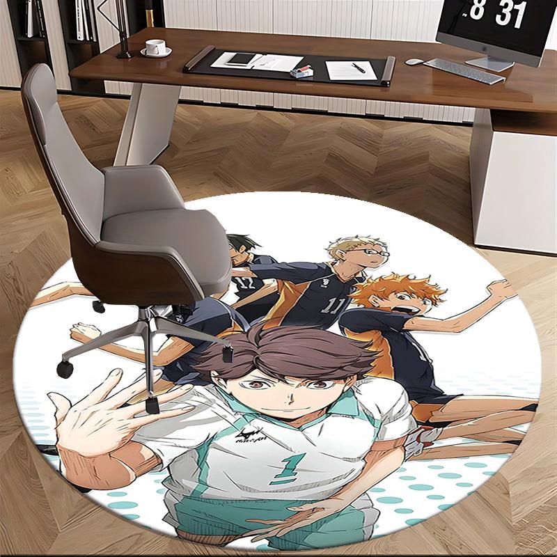 1pc Anime Cartoon Design Round Carpet - Office Chair Mat, Non-Slip Rug for Home Decor, Suitable for All Seasons, Perfect Gift for Anime Lovers.F080