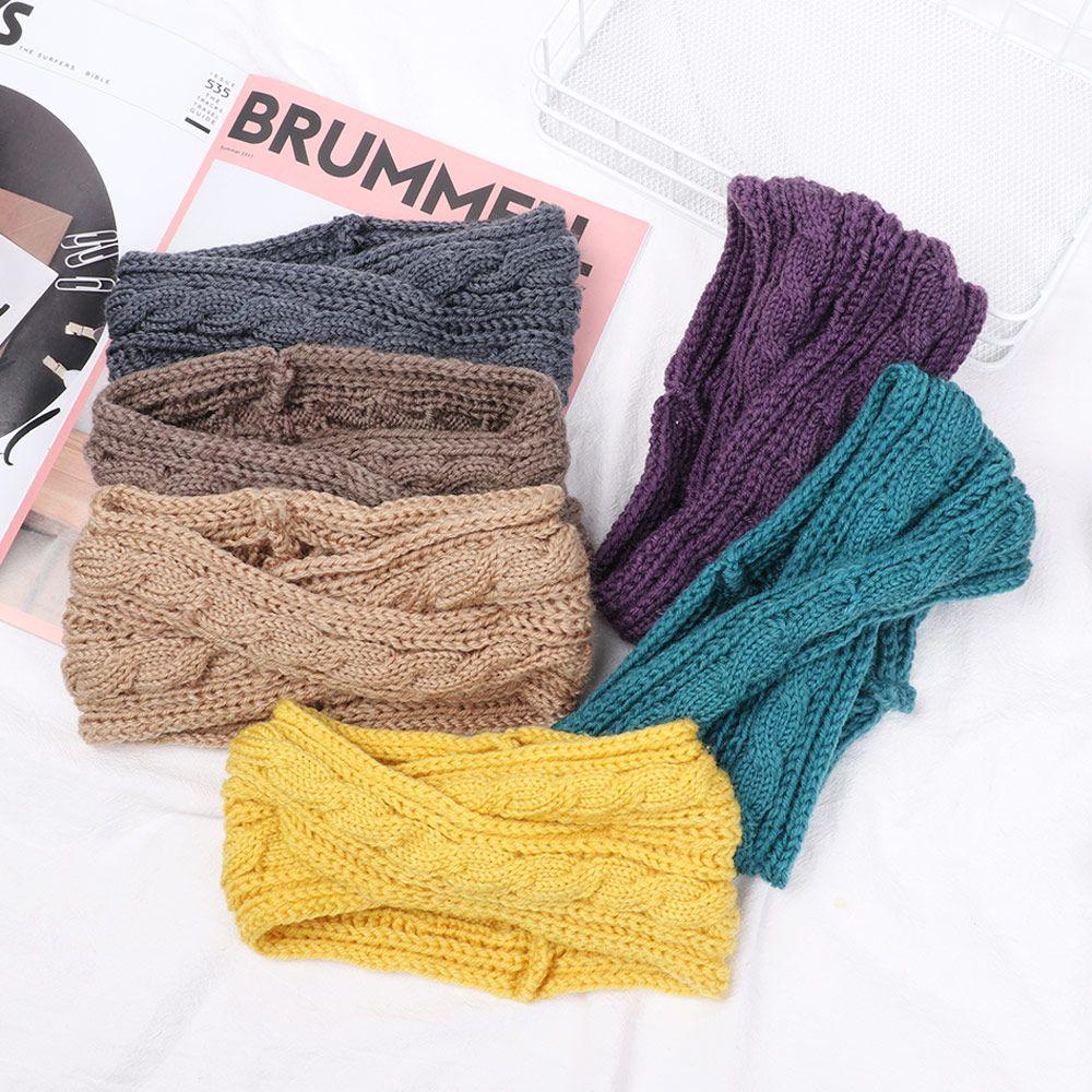 Fashion Polyester Thermal Elastic Hairband Knitted Headwrap Wool Turban Crochet Headband