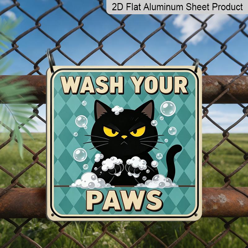 

2D Flat, 1pc, Vintage Metal Aluminum Decorative Sign, Wash Your Paws Cat, Retro Wall Art, Home Decor for Bathroom, Porch, Entryway, Kitchen, Room 20*20cm