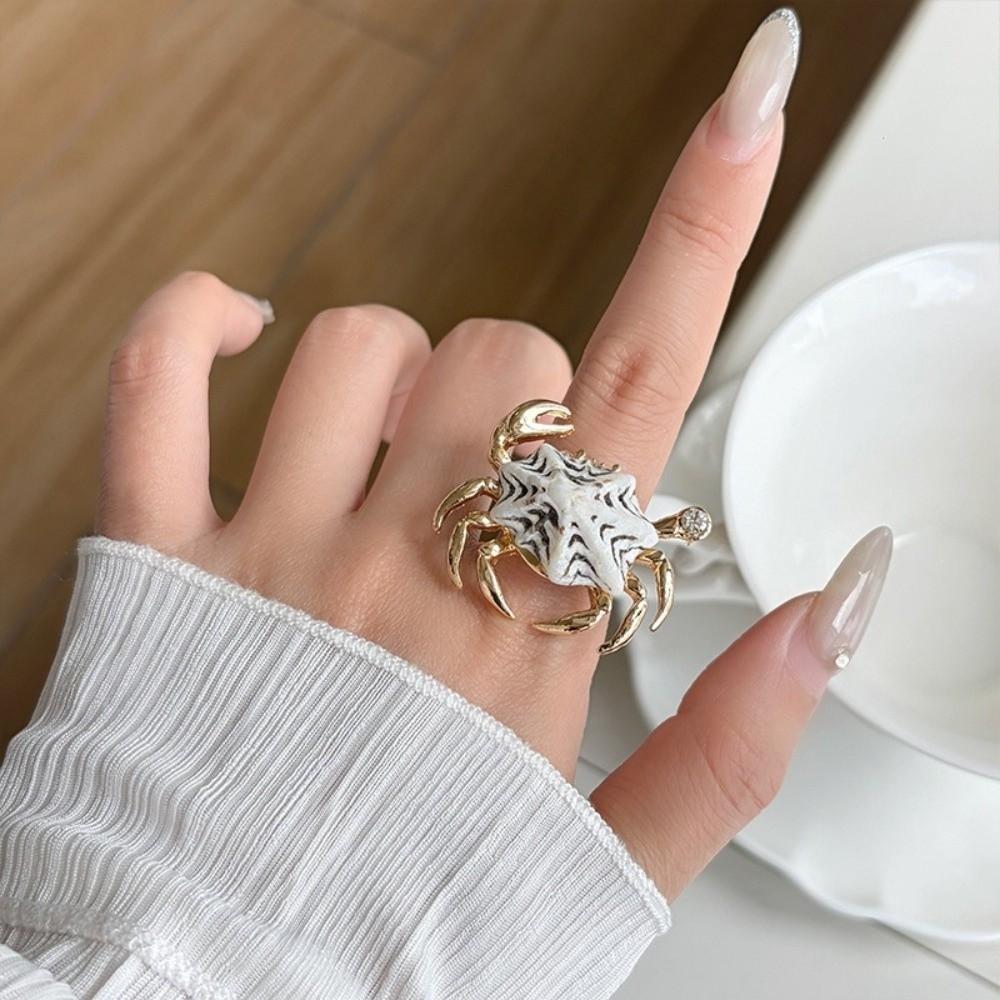 Adjustable Ocean Animal Jewelry Sparkly Shell Ring Unique Crab Ring Gift