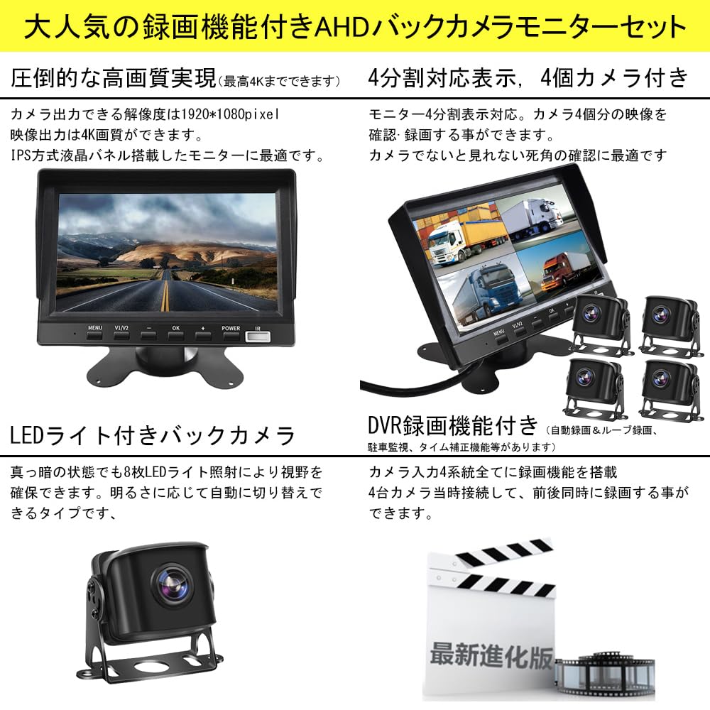 Ulopop nový monitor pro jízdu kamionem IPS 4K s rozděleným obrazem a nahrávacími vodítky, přepínatelný mezi normálním a zrcadlovým zobrazením, kompatibilní s monitorováním parkování