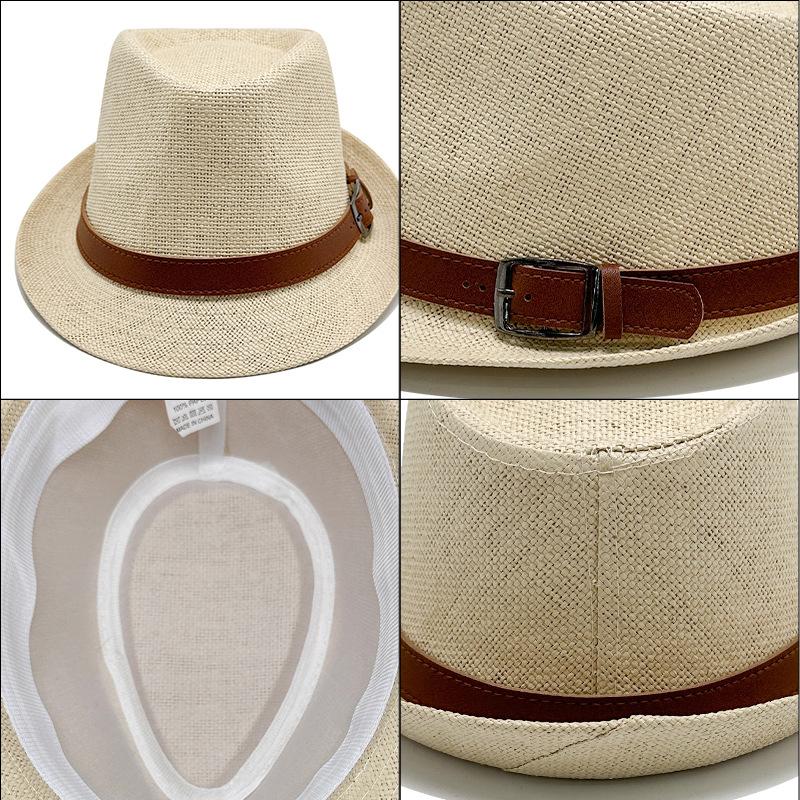 Straw visor holiday jazz hat short brim men's and women's beach hat belt buckle top hat trendy cool hat