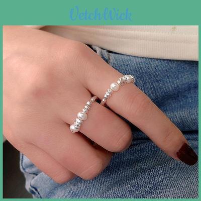 Trendy 2022 Natural Pearl And Silver Adjustable Ring Elegant Geometric Design For Women