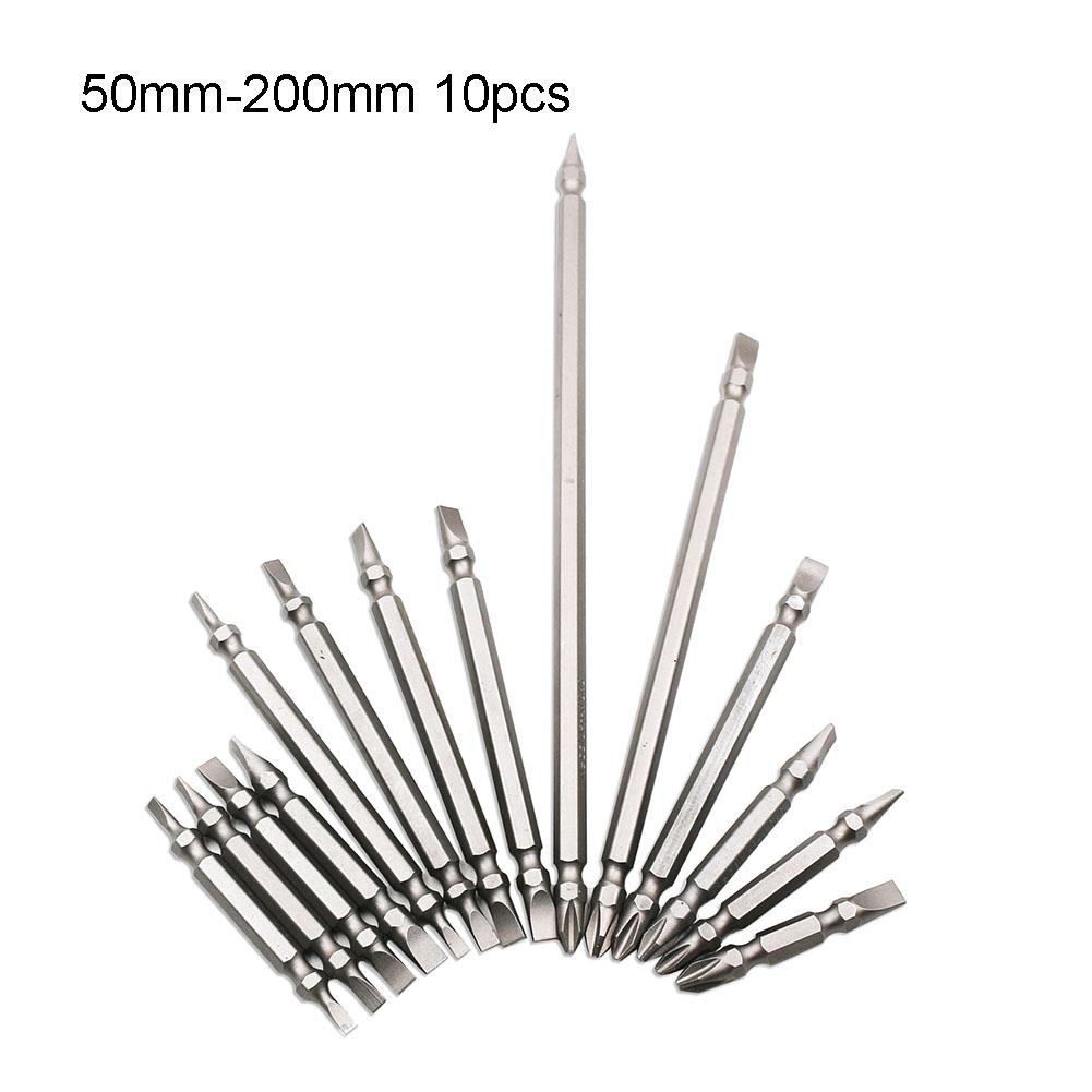 10Pcs Magnetic Screwdriver Bits 50/65/100/150/200mm Cross & Slot Drill Bit PH2 X 6mm Double Head Electric Screwdriver Drills