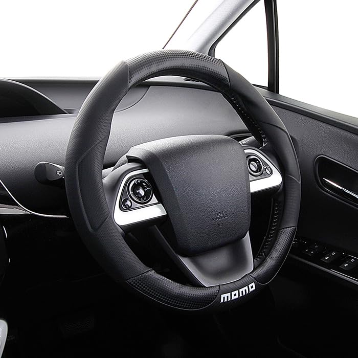 MOMO TUNING Steering Wheel Cover for Kei Compact and Minivans Black with White MOMO S Cars, Cars, (MAT CARBON-BLACK Logo, (36.5-37.9cm))