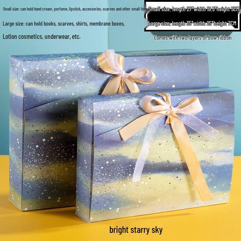 Custom Pearlescent Bow Ribbon Gift Box for Silk Scarves, Pajamas, and Shirts