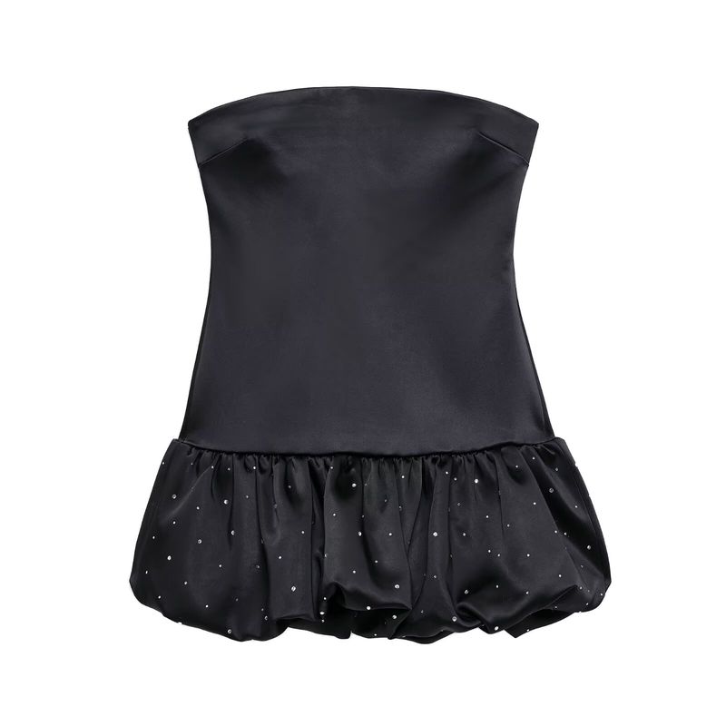 Zab Autumn New Women's Clothing Fashion Feng Shui Diamond Decorations Balloon Style Silk Satin Texture Dress 4772244