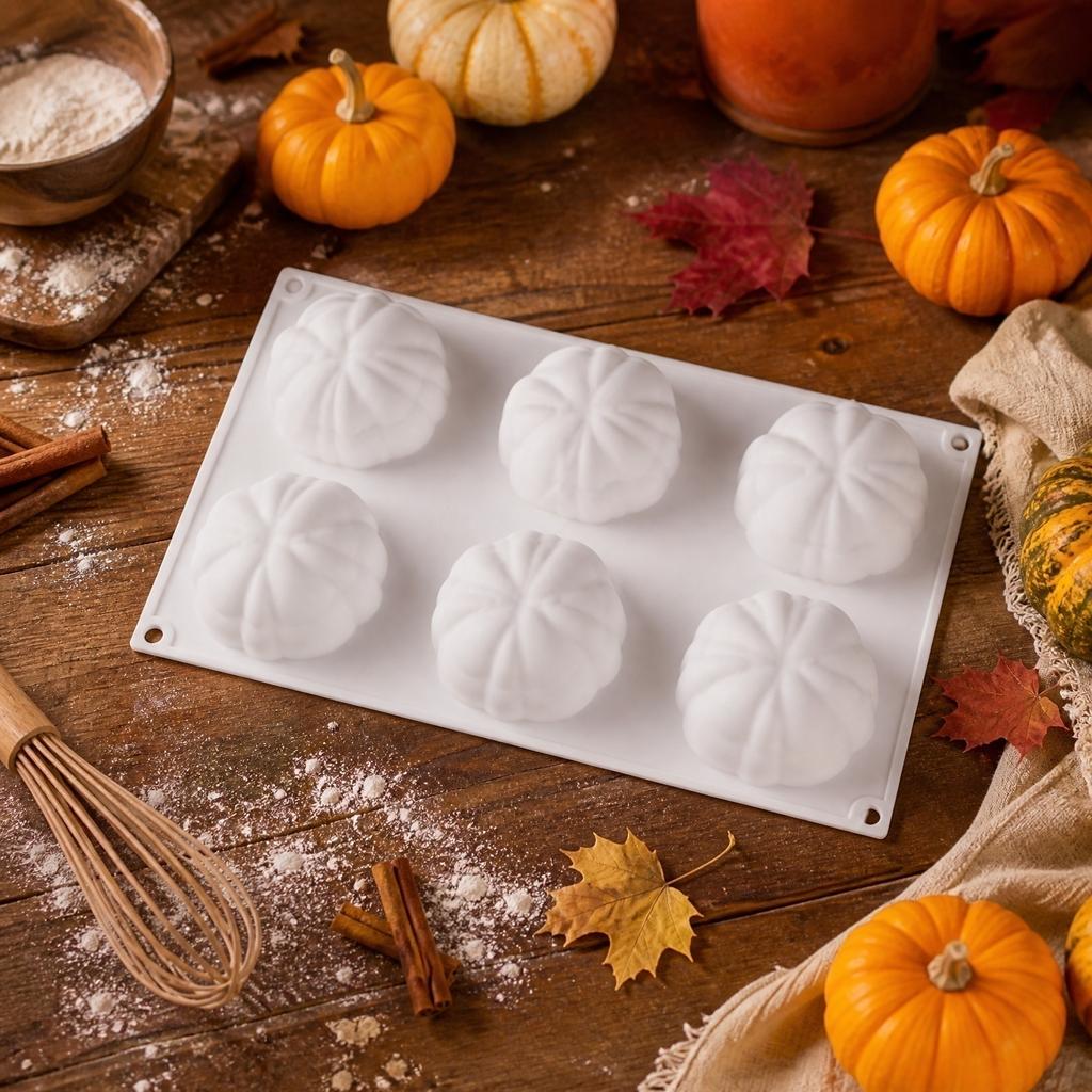 Silicone Pumpkin Mousse Mold 6 Cavities Flexible Nonstick Cake Baking Mold for Dessert Pastry Chocolate Jelly Mousse