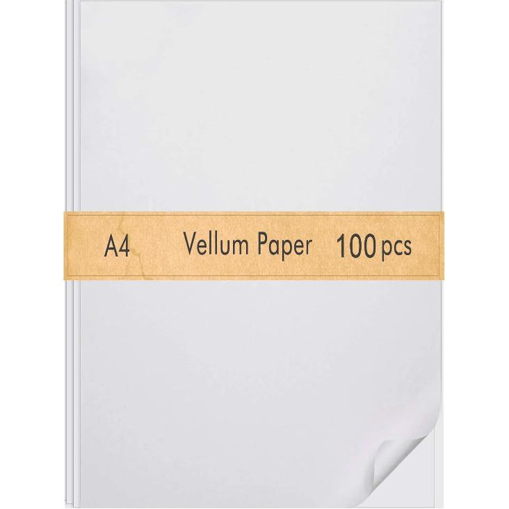 

FEPITO 100 листов веллумовой бумаги 8,5 x 11 дюймов полупрозрачная калька прозрачная бумага для эскизов калькирования рисования анимации A4-100pcs