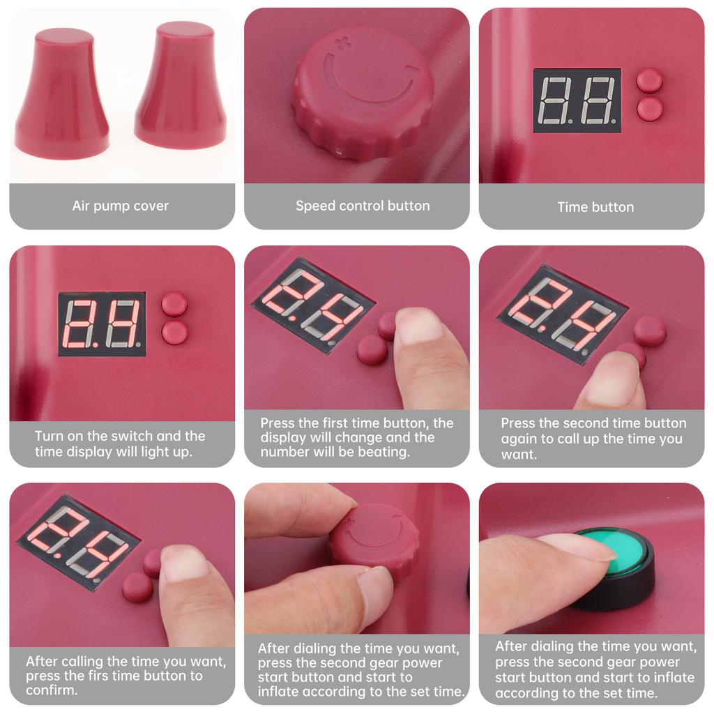 Bomba de Balão Elétrica Multifuncional com Temporizador e Quantitativa de 800 W Para Festival / Festa com 2 Bicos de Enchimento, Inflador de Balão Quadrado