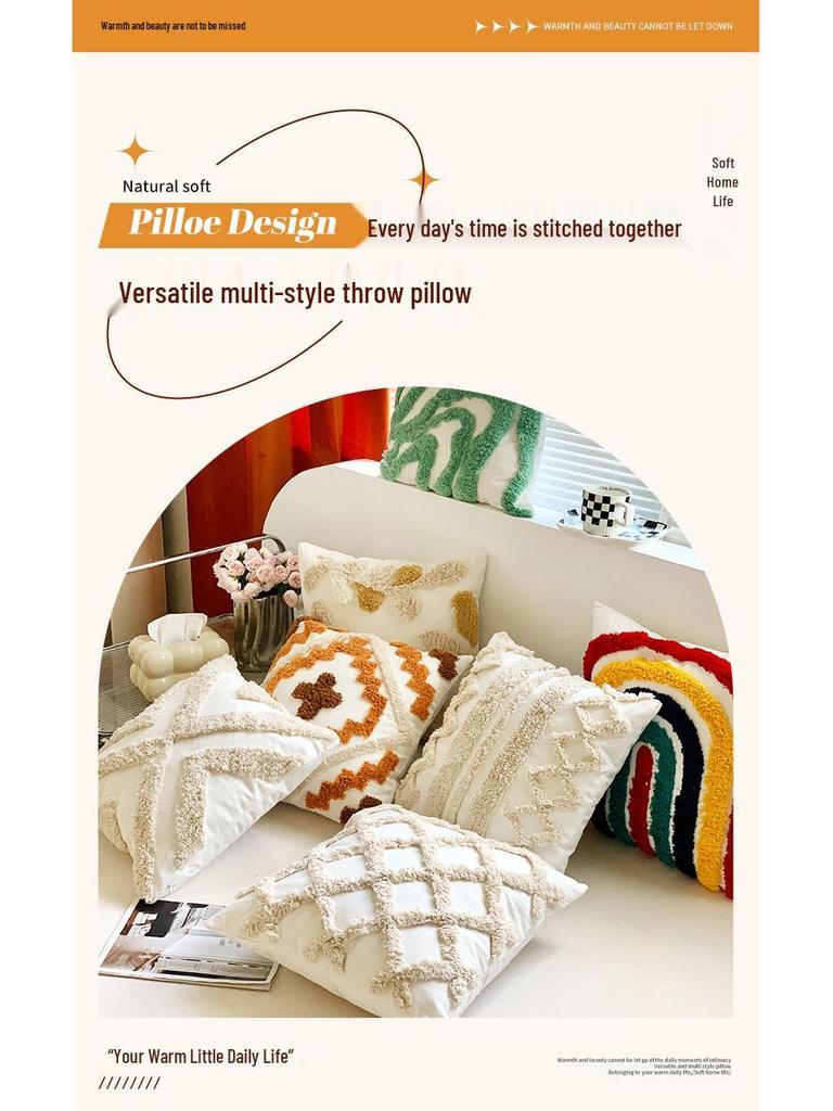 Bohemian Tassel Embroidered Throw Pillow for Living Room Sofa