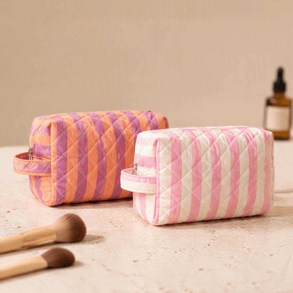 Striped Cosmetic Bag Large Capacity Travel Pouch Reusable Toiletry Pouch Daily Use