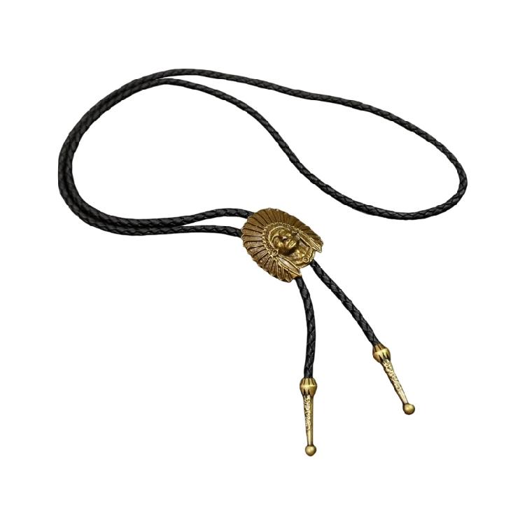 Men's Classical Leather Cord Bolo Tie with Metal Pendant Western Vintage Necktie Shirt Collar Necklace for Festivals