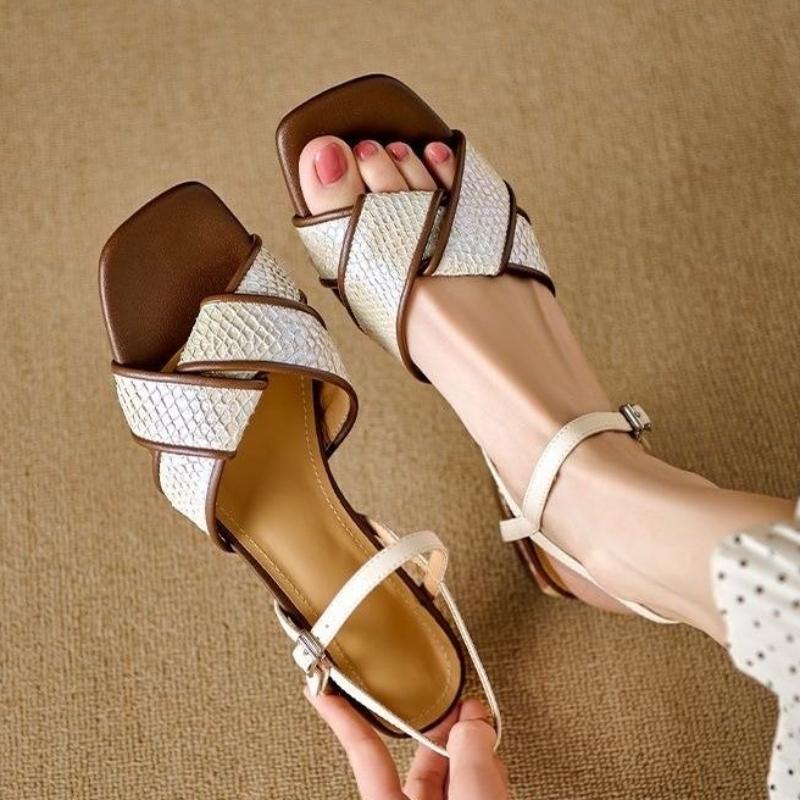 Square Toe Outdoor With Low Heels Women's Sandals Roman Style Summer 2025 Comfortable Daily Elegant High Quality Ladies Shoes