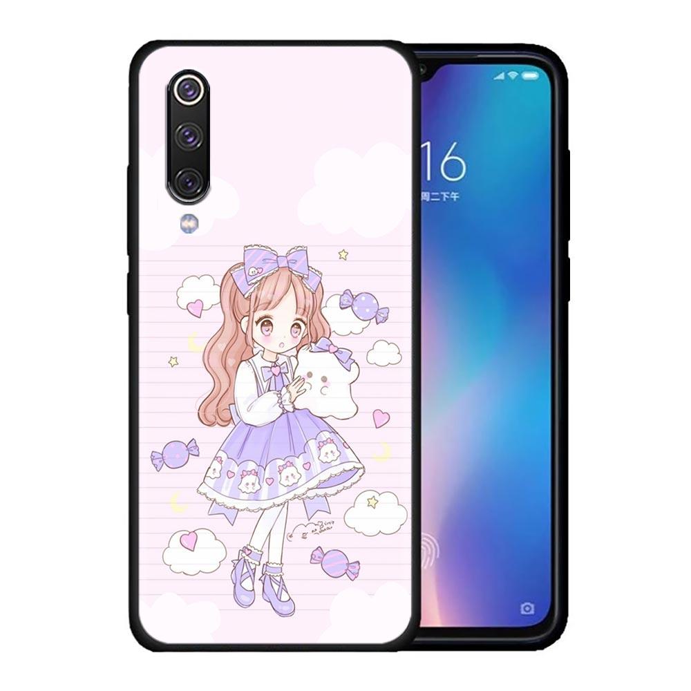 Kawaii Anime Niedliches Schönes Mädchen Handyhülle für Xiaomi Mi A2 8 9 SE 9T 10 10T 10S CC9 E Note 10 Lite Pro 5G 4G Schwarze Hülle Abdeckung