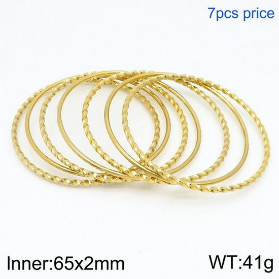 18K Gold-Plated Titanium Steel Stacking Ring and 3mm Round Bangle Bracelet Set for Women