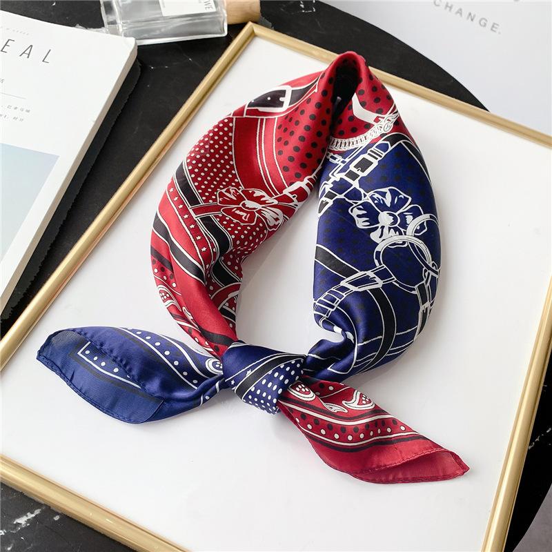 European and American Fashion Color Matching Scarf Women's Small Square Scarf 71cm Imitation Silk Scarf Decorative Scarf Polka Dot Cashew Silk Scarf