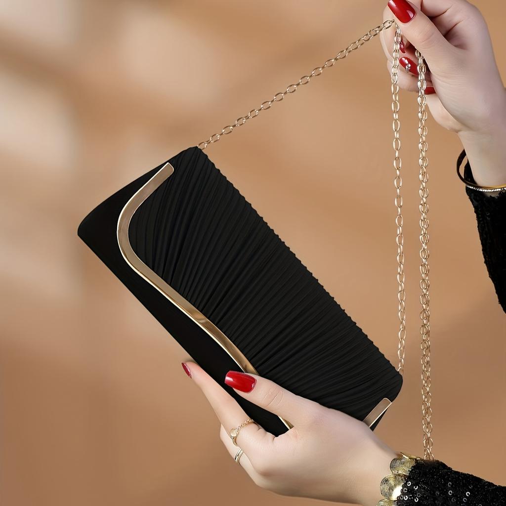 Plissierte Abend-Clutch für Damen Modische Luxus-Polyester-Umhängetasche mit abnehmbarem Riemen Bankette Geburtstage Hochzeiten Schickes Geschenk für die Liebste