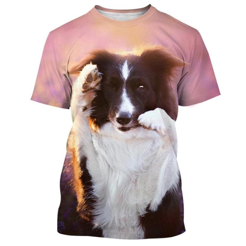 Border Collie 3D Gedrucktes T-Shirt Für Männer Mode Niedlicher Tierhund Unisex Rundhals Lässig Kurzarm T-Shirt Kleidung