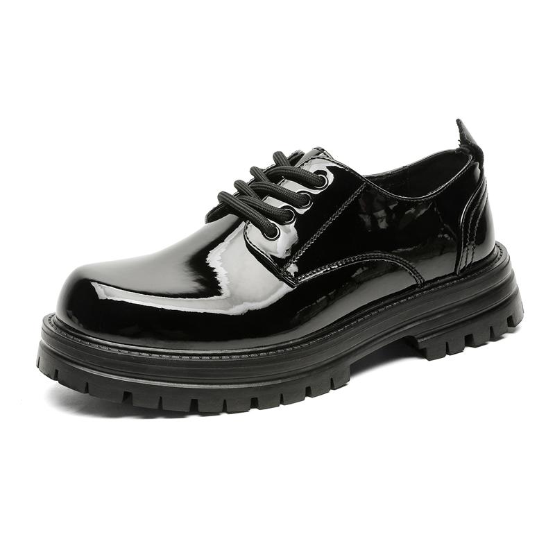Men's British Style Black Patent Leather Dress Shoes 4CM Elevator Oxfords with Anti-Slip Sole Thick Sole Height Increasing Forma