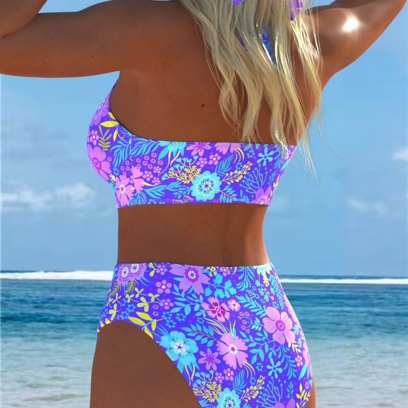 Nuovo Sexy Bikini Europeo e Americano per Commercio Estero con Pizzo Stampato e Laccetti Costume da Bagno Donna