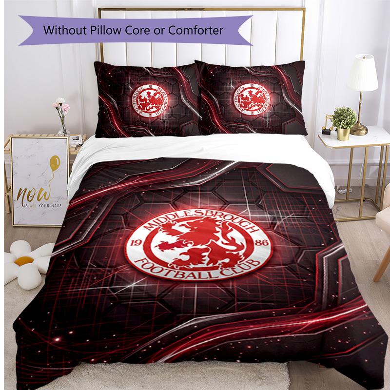 Set Lenzuola Stampato Middlesbrough Football 3 Pezzi, Comodo Set Copripiumino per Camera da Letto Amico della Pelle