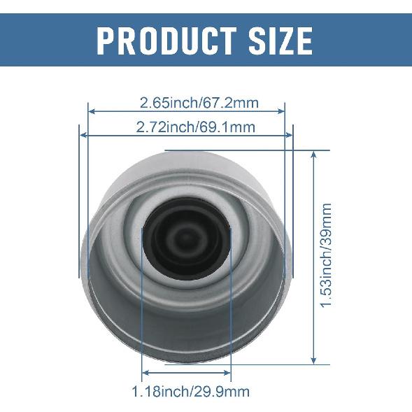 2Pcs 2.72" Trailer Axle Wheel Hub And Bearing Dust Cap With Extra 2 Rubber Plugs For Most 7000 To 8000 Pound Axles Dexter Trailer Axle Dust Cap Cup