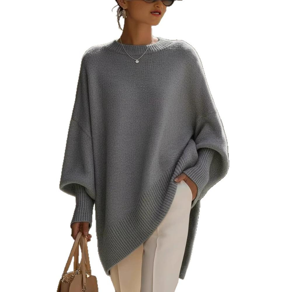 Damen Uni Rundhals Pullover Strickoberteil, Lockerer Fauler Stil Freizeit Strickbluse