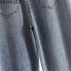 MODIQUE Sommer Übergröße Neu Damen Locker Vintage Gerade High Waist Rollkante Elastisch Lange Jeans Dame Lässig Vielseitig Weites Bein Hose