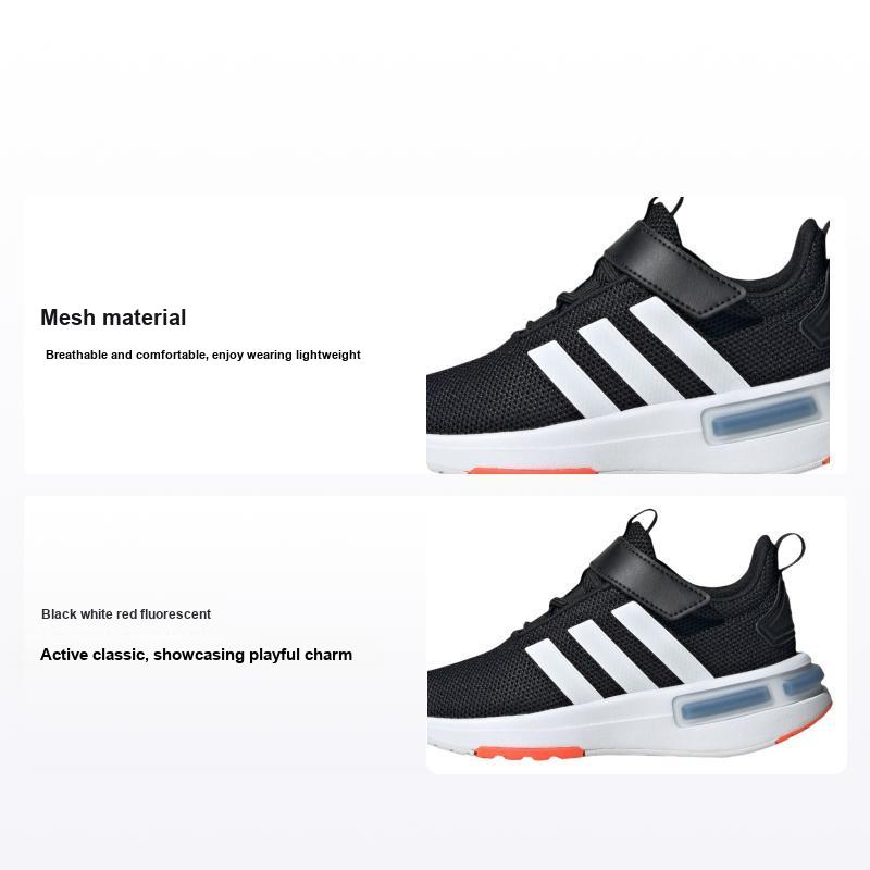 adidas Racer Tr23 El K Comfortable Non-Slip Breathable Low-Top Casual Shoes Kids Sneakers Black White Fluorescent-Red ID0335