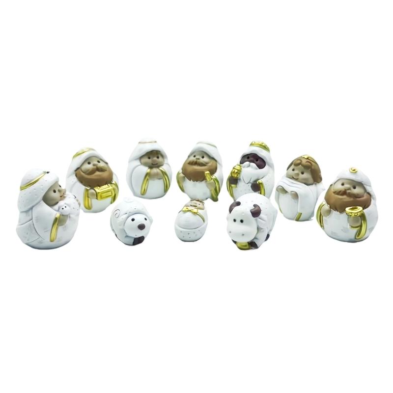 

Christmas Nativity Scene Miniature Figurines Decorations With Soft LED Lighted House Resins Craft Cartoon Ornaments Set