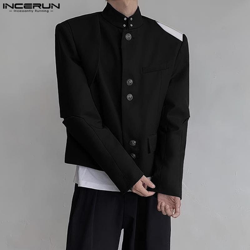 INCERUN Men Mockneck Long Sleeve Stitching Short Thin Blazer Coats