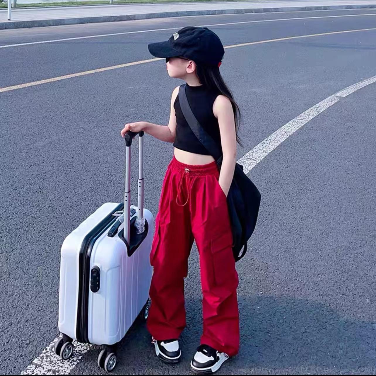 

Весна-лето Повседневные брюки-карго для девочек Детские однотонные спортивные штаны Детские винтажные уличные брюки в стиле хип-хоп Мешковатые брюки с эластичной резинкой на талии 120cm красный