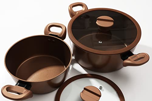 PEARL METAL VISIONS Stew/Curry Pot, 24cm, IH Compatible, with Glass Lid, Gold Coating, CP-8810