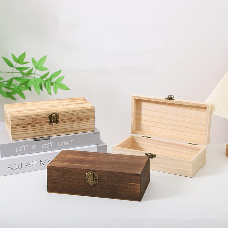 Rectangular Wooden Storage Box Organizer Wooden Storage Case Simple Storage Container Dust-Proof With Lock Jewelry Box Case