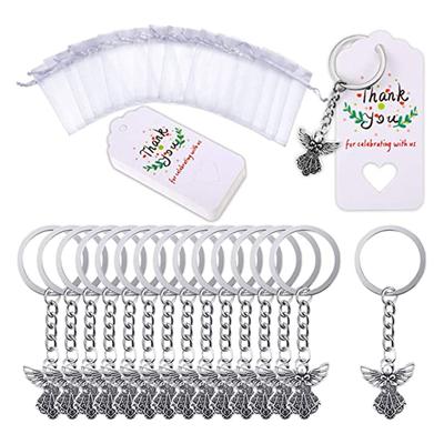 30Pcs/set Angel Pendant Keychain Christening Gift Keyring with Pendant Yarn Bag for Child Shower Christening Party Gift
